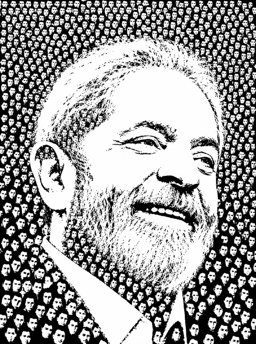 Retrato gráfico de Lula formado por uma multidão